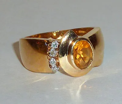 Vintage Gold Plated 925 Silver Sz 8 Band Ring Yellow Citrine Gemstone 6.5 Grams • $45