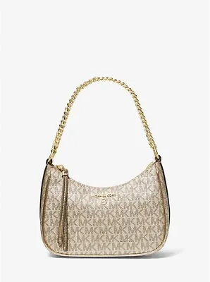 Michael Kors Jet Set Charm  Small Chain Pouchette Metallic Pale Gold Logo New • $139.99