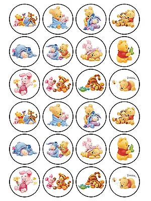 24 X Edible Plain Winnie Pooh Baby Shower Christening Cupcake Cake Toppers • £2.19