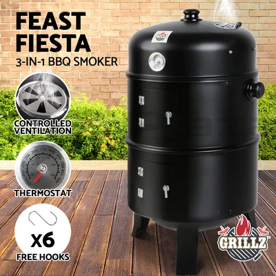 $69.95 • Buy Grillz 3in1 Charcoal BBQ Grill Smoker Portable Outdoor Roaster Steel Camping