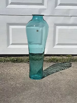 Blenko Glass 24.5  Don Shepherd Vase 8310L Vintage MCM Teal Blue • $350