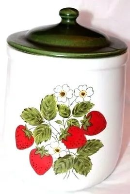  McCoy USA  #133  Strawberry Fields Country Large Canister Jar W/ Green Lid  • $24.49