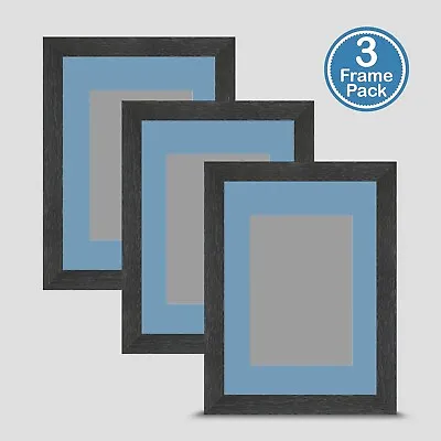 Photo Frame Grey 7x5 Inch Multi Pack X3 Incl Baby Blue Mount 5x3.5 Print Art • £26