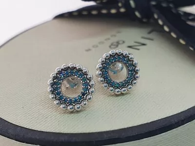 Links Of London Effervescence Blue Diamond Stud Earrings Silver Pave New • £125