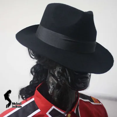 MJ Michael Jackson Black Wool Fedora Cap Classic Hat Collection Men • $18