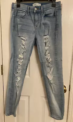 Womens Mudd Flex Stretch Low Rise Skinny Distressed Denim Blue Jeans Size 11 • $9.97