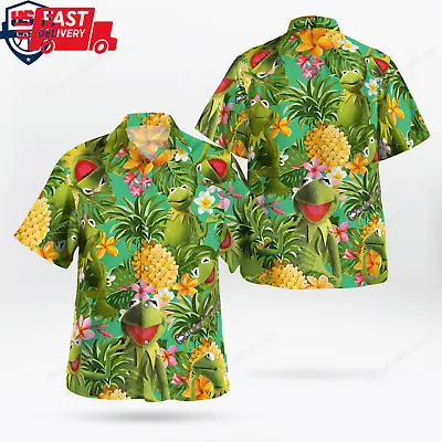 HOT!!!The Muppet Kermit The Frog Pineapple Tropical Short Sleeve Button Hawaiian • $25.99