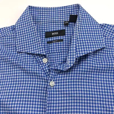 Hugo Boss SLIM FIT 16 34/35 Button Long Sleeve Cotton Check Gingham Dress Shirt • $20.91