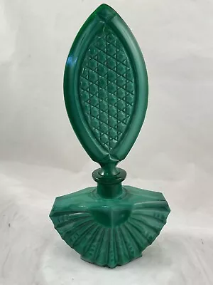 Vintage Art Deco Czech Malachite Glass Perfume Bottle Fan Base 6 3/8” 053106 • $19