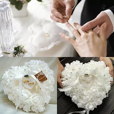 £13.54 • Buy Heart Shaped Wedding Engagement Ring Box Ring Bearer Pillow Cushion Gift Holder