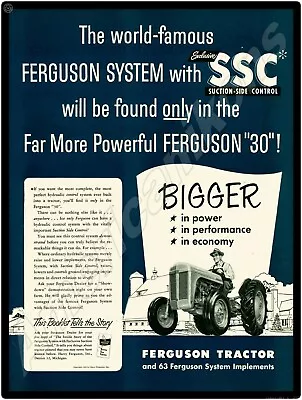 Ferguson 30 Tractor NEW Metal Sign: SSC Suction Side Control - Harry Ferguson Co • $19.88