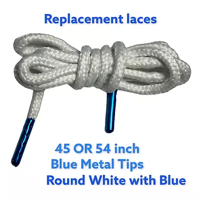 NEW Round Strings Shoe Laces 45 Or 54 Inch White Blue Polish Finish Metal Tips • $7.45