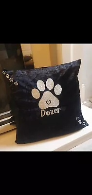 Personalised  Dog Name Cushion Black Glitter 18x18  • £9.99