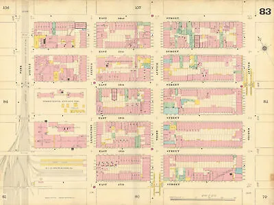 £219 • Buy Sanborn NYC #83 Manhattan Midtown East Turtle Bay 1899 Old Antique Map Chart