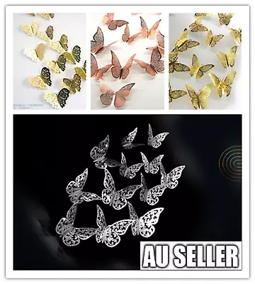 12PK 3D Butterfly Wall Decals Stickers Removable Nursery GOLD Silver Decoration  • $3.99