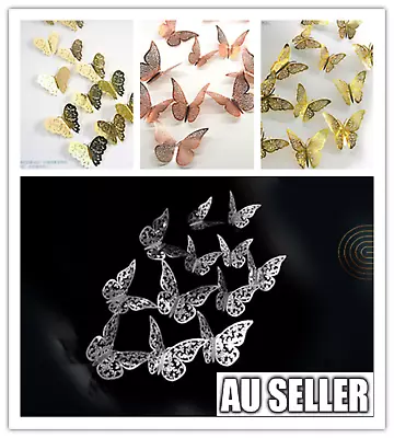 $4.99 • Buy 12PK 3D Butterfly Wall Decals Stickers Removable Nursery GOLD Silver Decoration 