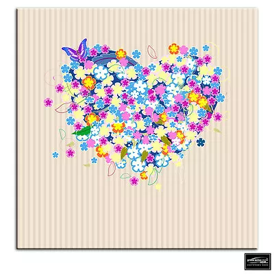 Hearts Floral Colourful Love BOX FRAMED CANVAS ART Picture HDR 280gsm • £14.99