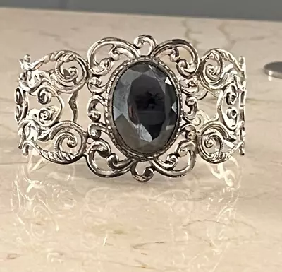 Beautiful Vintage Danecraft Hematite Sterling 925 Ornate Cuff Wide Bracelet • $100