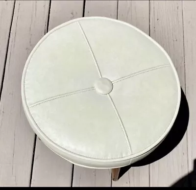 Vintage 1960's MCM White Vinyl Round Ottoman/Footrest - Babcock Phillips ? • $99.99