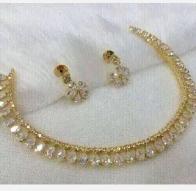 Indian Bridal Kundan Wedding Gold Plated Choker Necklace Jewelry Set For Women • $10.36