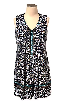 Rabbit Rabbit Rabbit Shift Dress Artsy Boho Sleeveless No Iron Women’s Sz 12 • £25.06