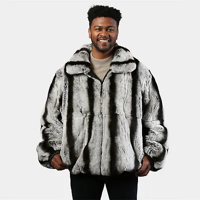 Mens Full Pelt Real Rex Rabbit Fur Chinchilla Bomber Jacket Fashion Fur Hot Coat • $488.30