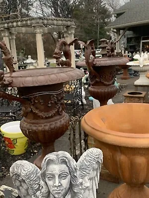 Pair Of Cast Iron Garden Urns With Dragon Handles • $2599