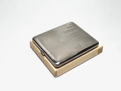 1930s Art Deco Austrian Engraved Tin Metal Cigarette Case Box Tobacco Skyscraper • $58.65