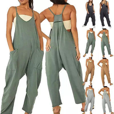 Women Ladies Loose Dungarees Jumpsuit Oversize Baggy Overalls Trousers Plus Size • $28.14