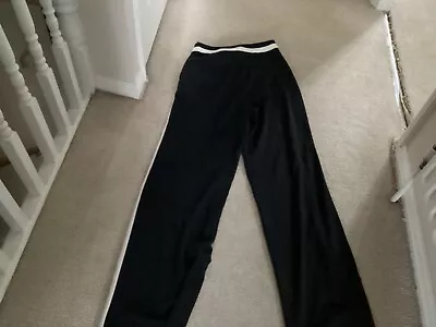 Size 8 H&M Black Wide Leg Trousers With Cream Stripe Outside Leg • £10