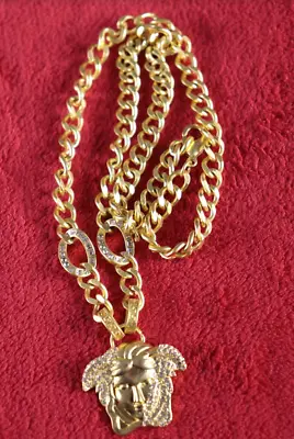 Vintage Versace  Medusa Amulet Pendant Gold Chain Necklace • $175