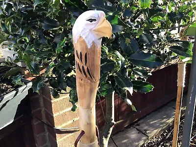 Wooden Hiking/Walking Stick Carved Eagle Head Handle With A Leather Wrist Strap • £24.99