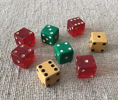 4 Pair Vintage Dice  Green - Ivory & Translucent Cherry Red • $12