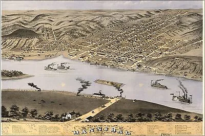 $160.11 • Buy Poster, Many Sizes; Birdseye View Map Of Hannibal, Missouri 1869