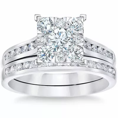 2 Ct Diamond Princess Cut Framed Engagement Wedding Ring Set White Gold • $1624.99