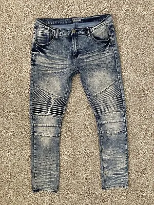 CJ Black Premium Jeans Mens 32x32 Blue Acid Wash Skinny Slim Flex Distressed • $19.95