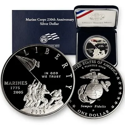 2005 P Marine Corps 230th Anniversary Proof Commemorative 90% Silver Dollar • $89.99