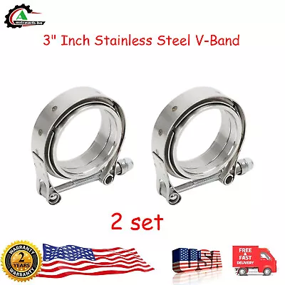 $33.99 • Buy 2 X Universal 3  Inch Stainless Steel V-Band Turbo Pipe Exhaust Clamp Vband Part