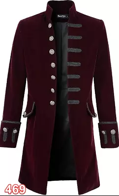 Mens Velvet Goth Steampunk Victorian Frock Coat (3XL Burgundy) HALLOWEEN COSTUME • $52.42