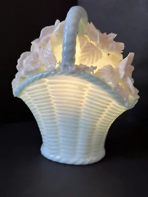 Vtg 5  Porcelain Night Light Lamp Blue White 3D Floral Basket Japan I.W. Rice • $24