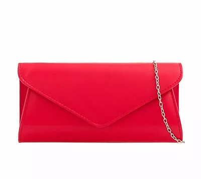 Women's Faux Leather Clutch Bag Chain Envelope Wedding Party Evening Purse Prom • £12.90
