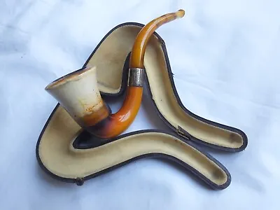 A Gorgeous Cased  Tulip  Bowled Meerschaum Calabash Pipe Hallmarked For 1873 • £125