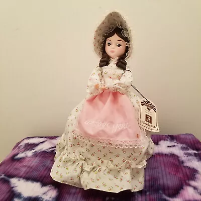 Vintage Bradley Dolls Pose Doll Calico Dress Bonnet Hoop Skirt I Love You • $10