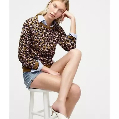 J. Crew Leopard Merino Wool Sweater S Women's Mustard Yellow Pink Blue J.Crew • $31.50