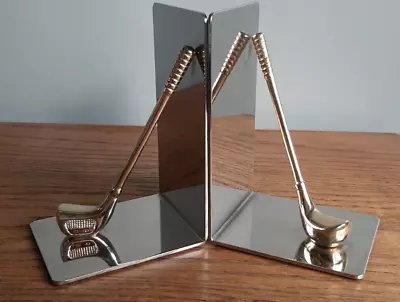 Vintage Retro Golf Club Bookends Chrome & Brass Finish • $12.99