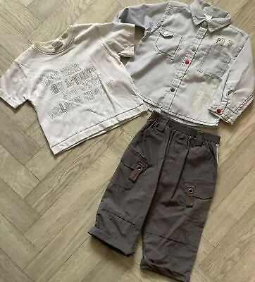 Baby Boys Summer 3 Piece Set Long Sleeve ShirtT-Shirt + Trousers Age 18-23mths • £9.99