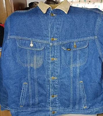 Vintage Lee Storm Rider Denim Jacket Mens XL Blanket Lined Corduroy Collar 90s • $59.99