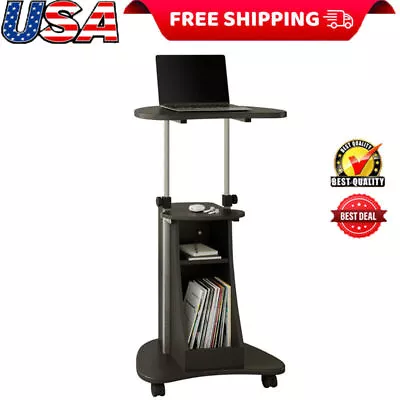 Mobile Laptop Cart Adjustable Sit-to-Stand Storage Desk Rolling Table Office US • $88.28
