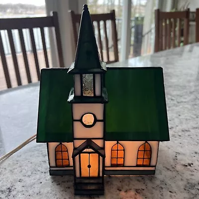 Tiffany Style Lighted Stained Glass Church Cathedral Vintage Christmas Village • $49.99