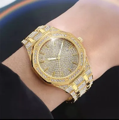 Mens Designer Bling Watch Luxury Gold Silver Diamond Rhinestone Iced Ice Out • £19.99